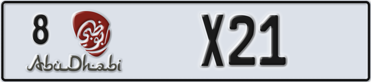 abu dhabi License Plate Number X21 Code 8