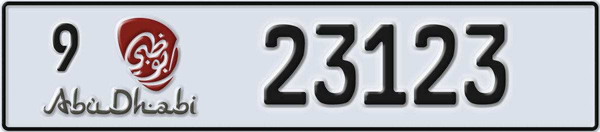 abu dhabi License Plate Number 23123 Code 9