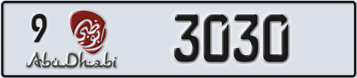 abu dhabi License Plate Number 3030 Code 9