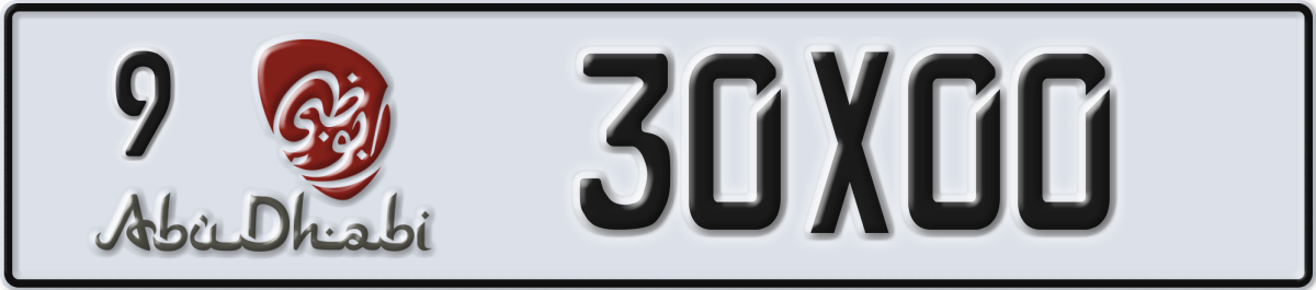 abu dhabi License Plate Number 30X00 Code 9