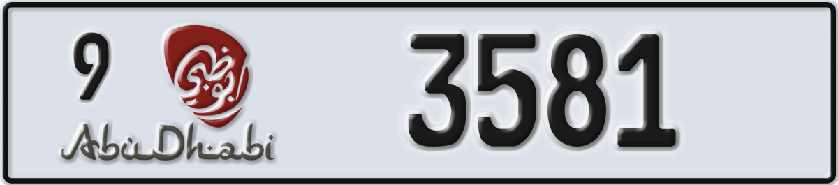 abu dhabi License Plate Number 3581 Code 9
