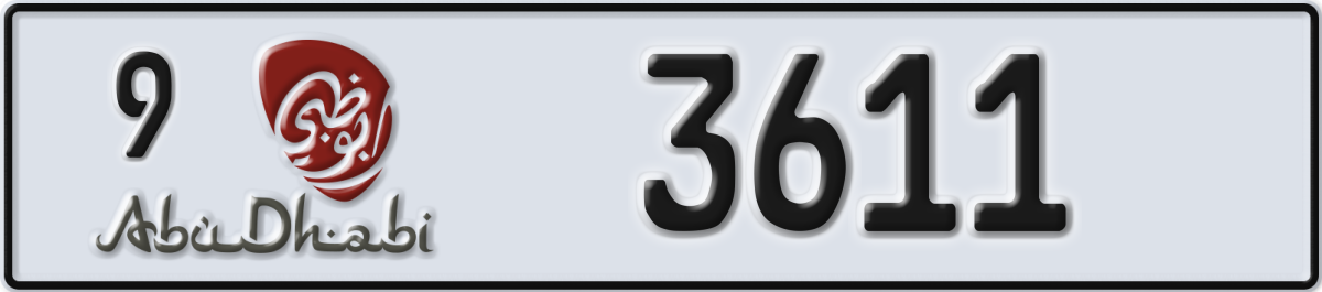abu dhabi License Plate Number 3611 Code 9