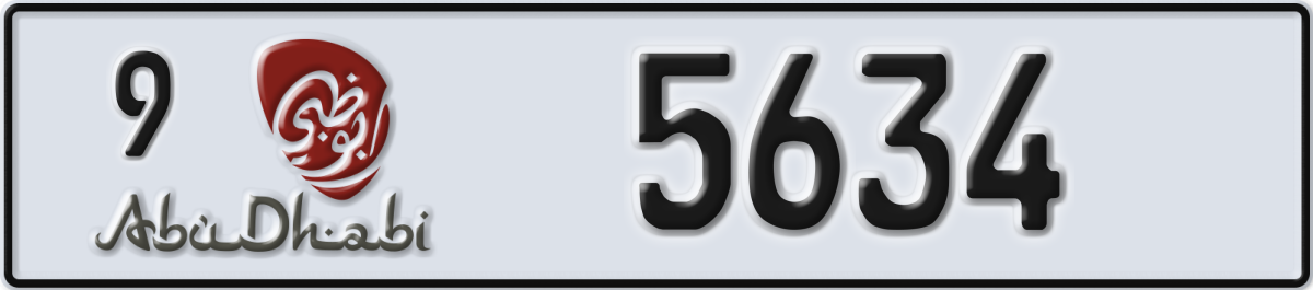 abu dhabi License Plate Number 5634 Code 9
