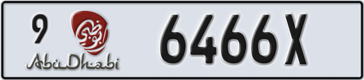 abu dhabi License Plate Number 6466X Code 9
