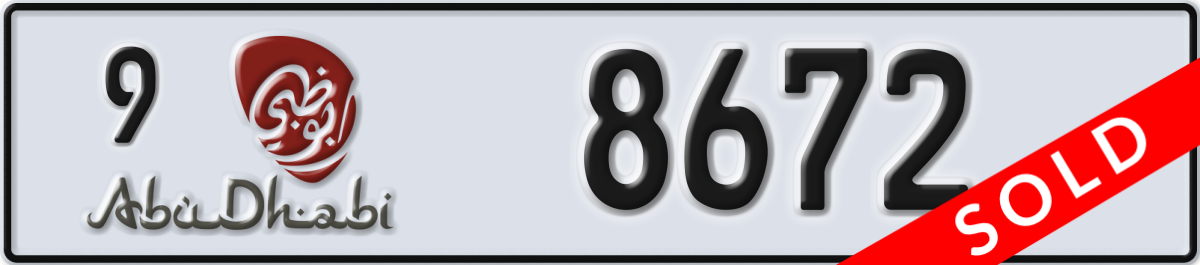 abu dhabi License Plate Number 8672 Code 9
