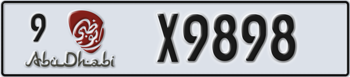 abu dhabi License Plate Number X9898 Code 9