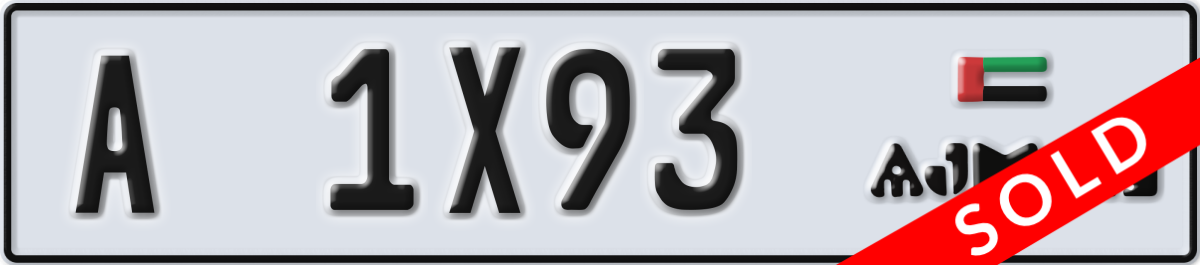 ajman License Plate Number 1X93 Code A