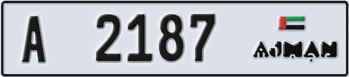 ajman License Plate Number 2187 Code A
