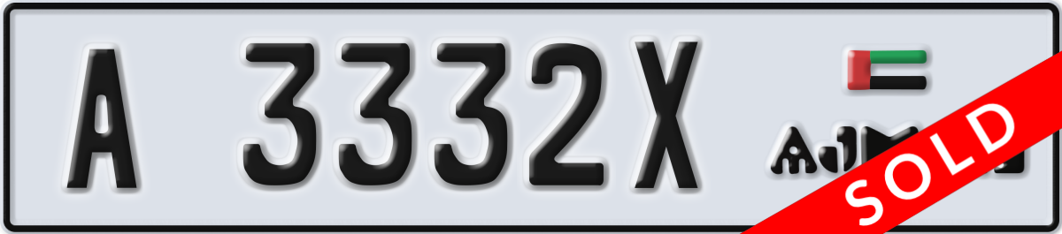 ajman License Plate Number 3332X Code A