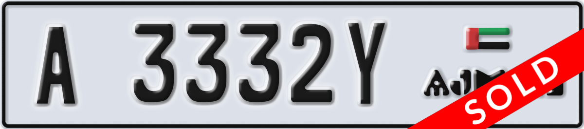 ajman License Plate Number 3332Y Code A
