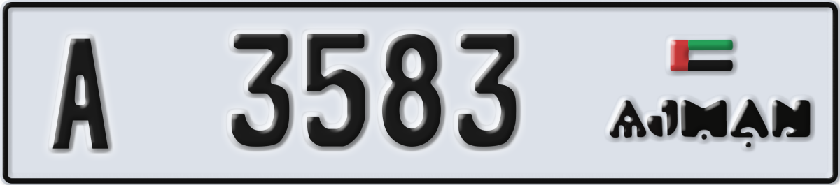 ajman License Plate Number 3583 Code A