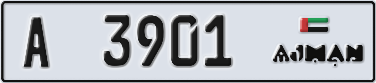 ajman License Plate Number 3901 Code A