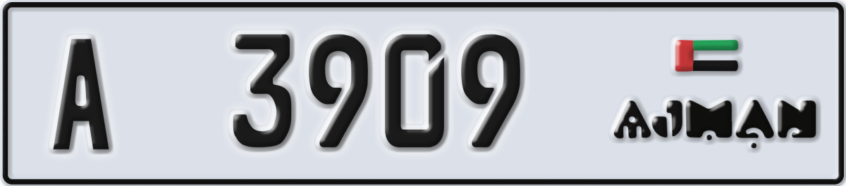 ajman License Plate Number 3909 Code A