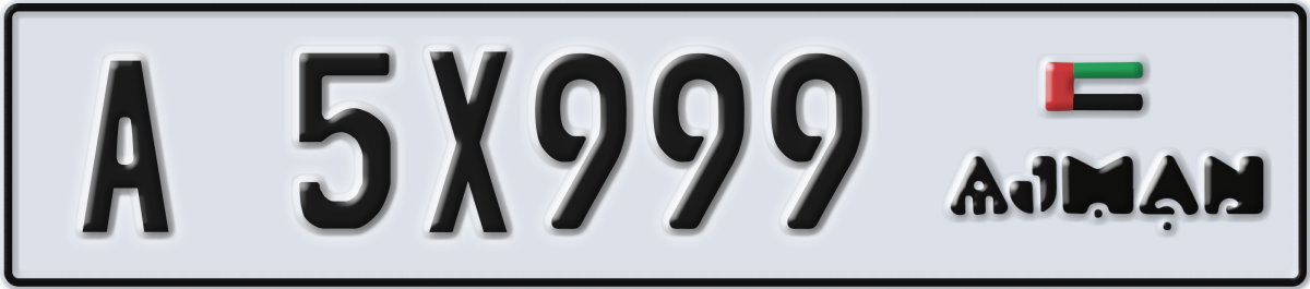 ajman License Plate Number 5X999 Code A