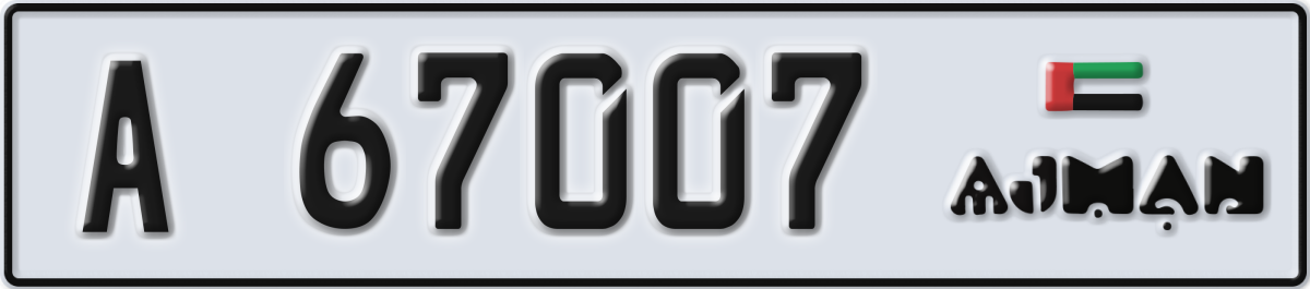 ajman License Plate Number 67007 Code A