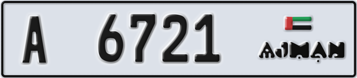 ajman License Plate Number 6721 Code A