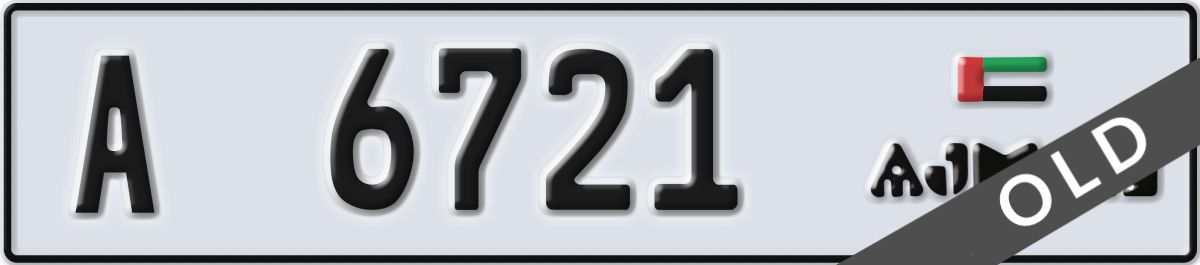 ajman License Plate Number 6721 Code A