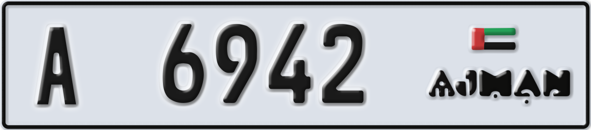ajman License Plate Number 6942 Code A