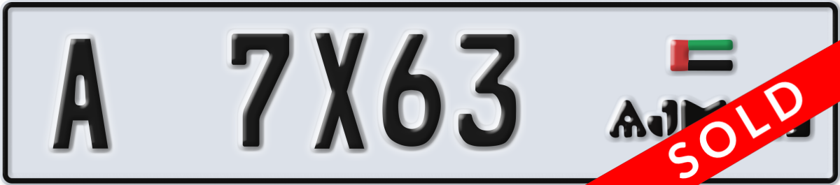 ajman License Plate Number 7X63 Code A