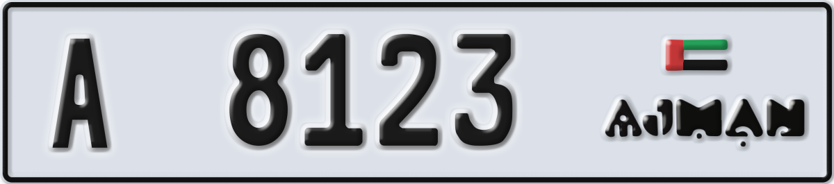 ajman License Plate Number 8123 Code A