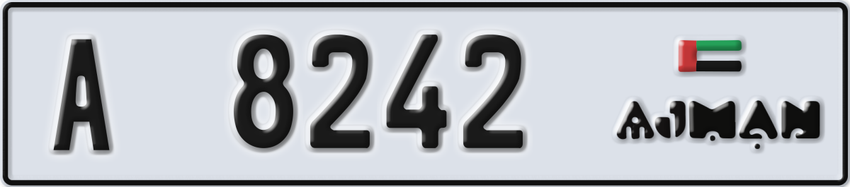 ajman License Plate Number 8242 Code A