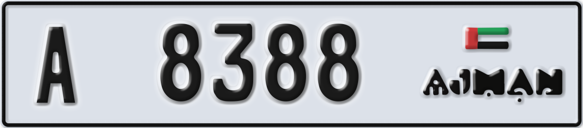 ajman License Plate Number 8388 Code A