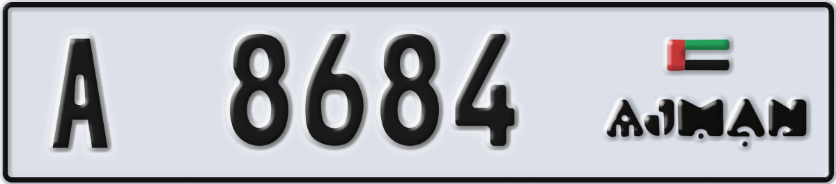 ajman License Plate Number 8684 Code A