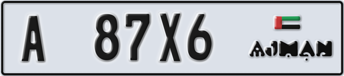 ajman License Plate Number 87X6 Code A