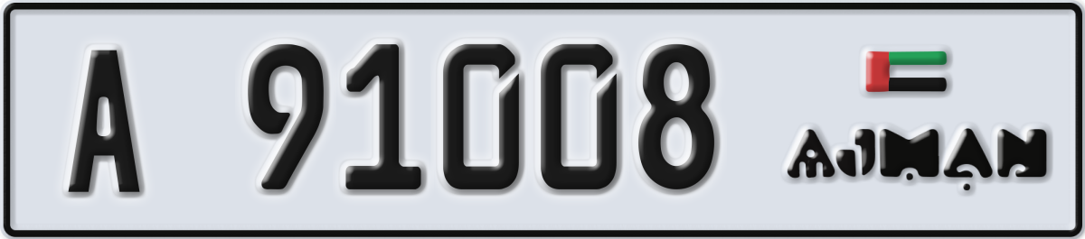 ajman License Plate Number 91008 Code A