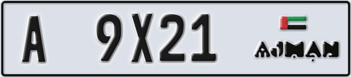 ajman License Plate Number 9X21 Code A