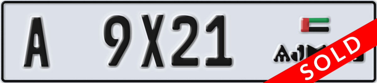 ajman License Plate Number 9X21 Code A