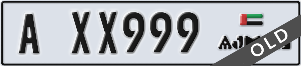 ajman License Plate Number XX999 Code A
