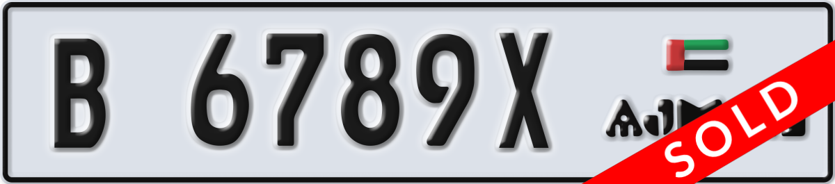 ajman License Plate Number 6789X Code B