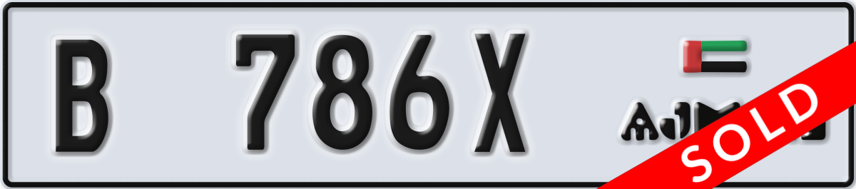 ajman License Plate Number 786X Code B