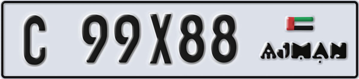 ajman License Plate Number 99X88 Code C