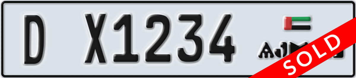 ajman License Plate Number X1234 Code D