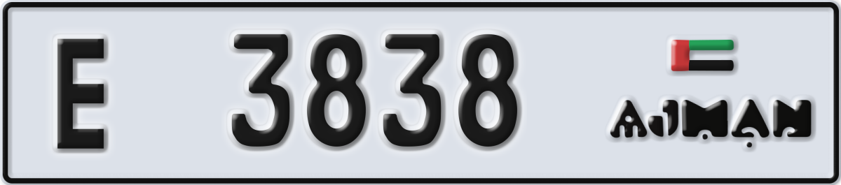 ajman License Plate Number 3838 Code E