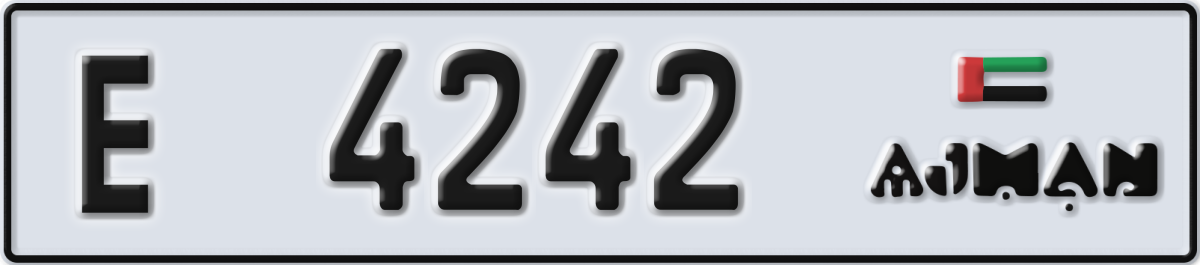 ajman License Plate Number 4242 Code E