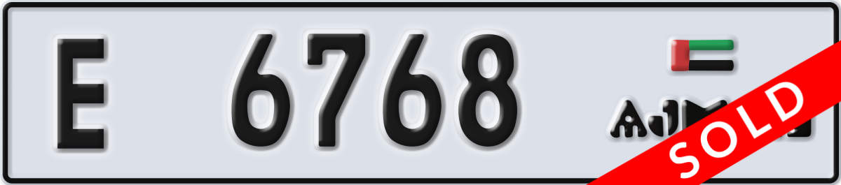ajman License Plate Number 6768 Code E