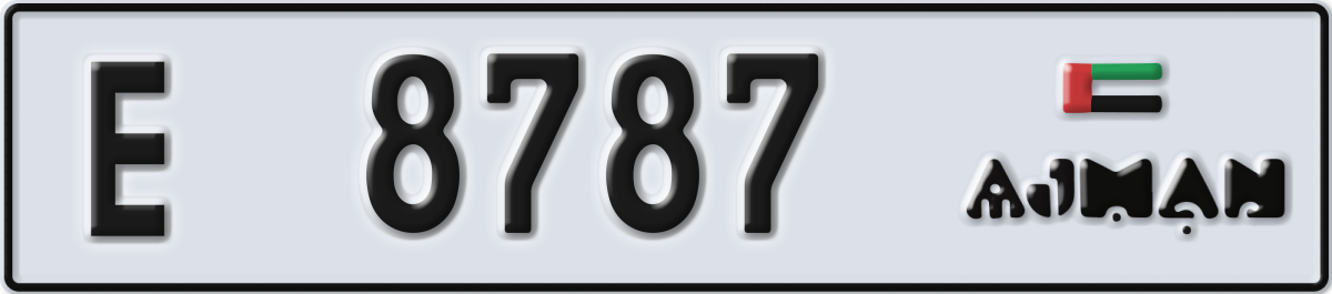 ajman License Plate Number 8787 Code E