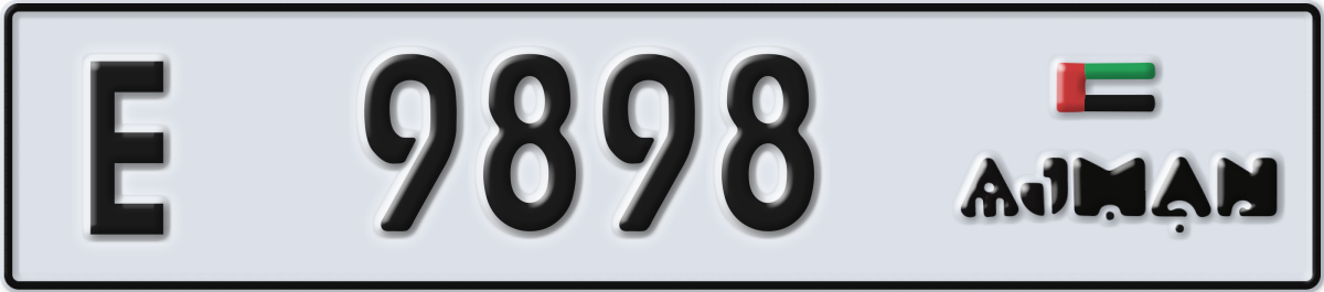 ajman License Plate Number 9898 Code E