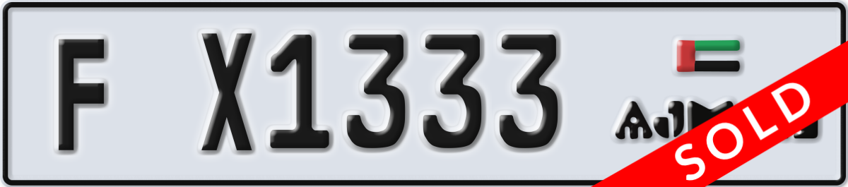 ajman License Plate Number X1333 Code F