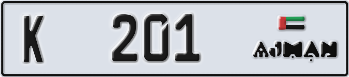 ajman License Plate Number 201 Code K
