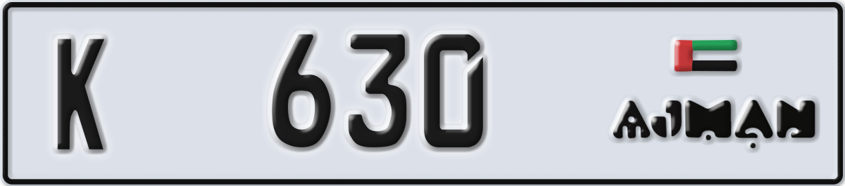 ajman License Plate Number 630 Code K