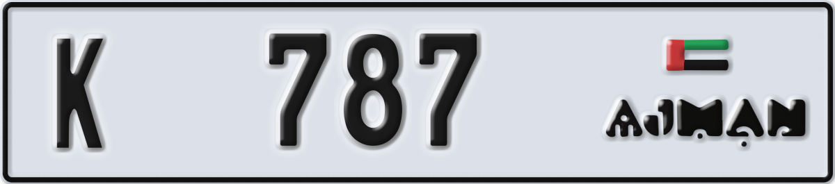 ajman License Plate Number 787 Code K