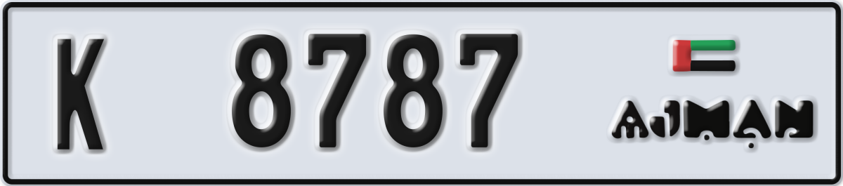 ajman License Plate Number 8787 Code K