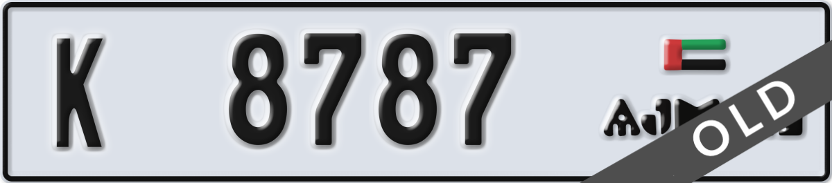 ajman License Plate Number 8787 Code K