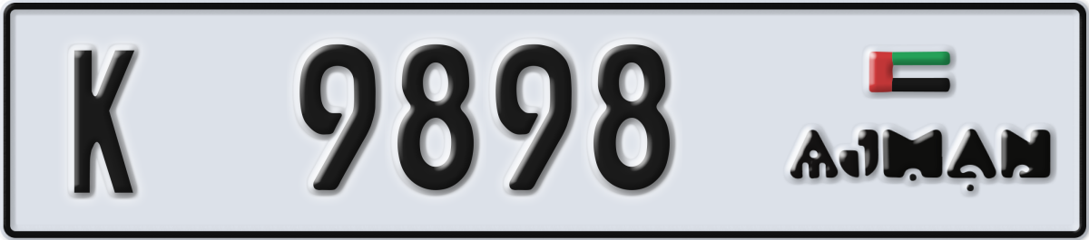 ajman License Plate Number 9898 Code K