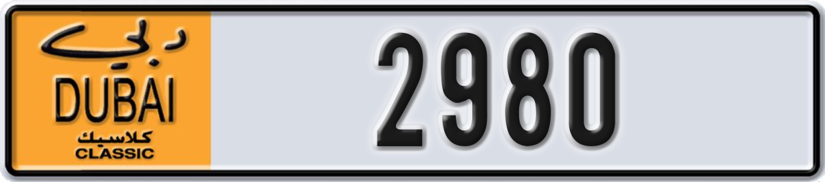 dubai classic License Plate Number 2980 Code NOC