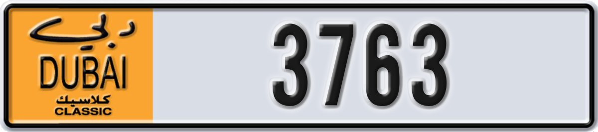 dubai classic License Plate Number 3763 Code NOC